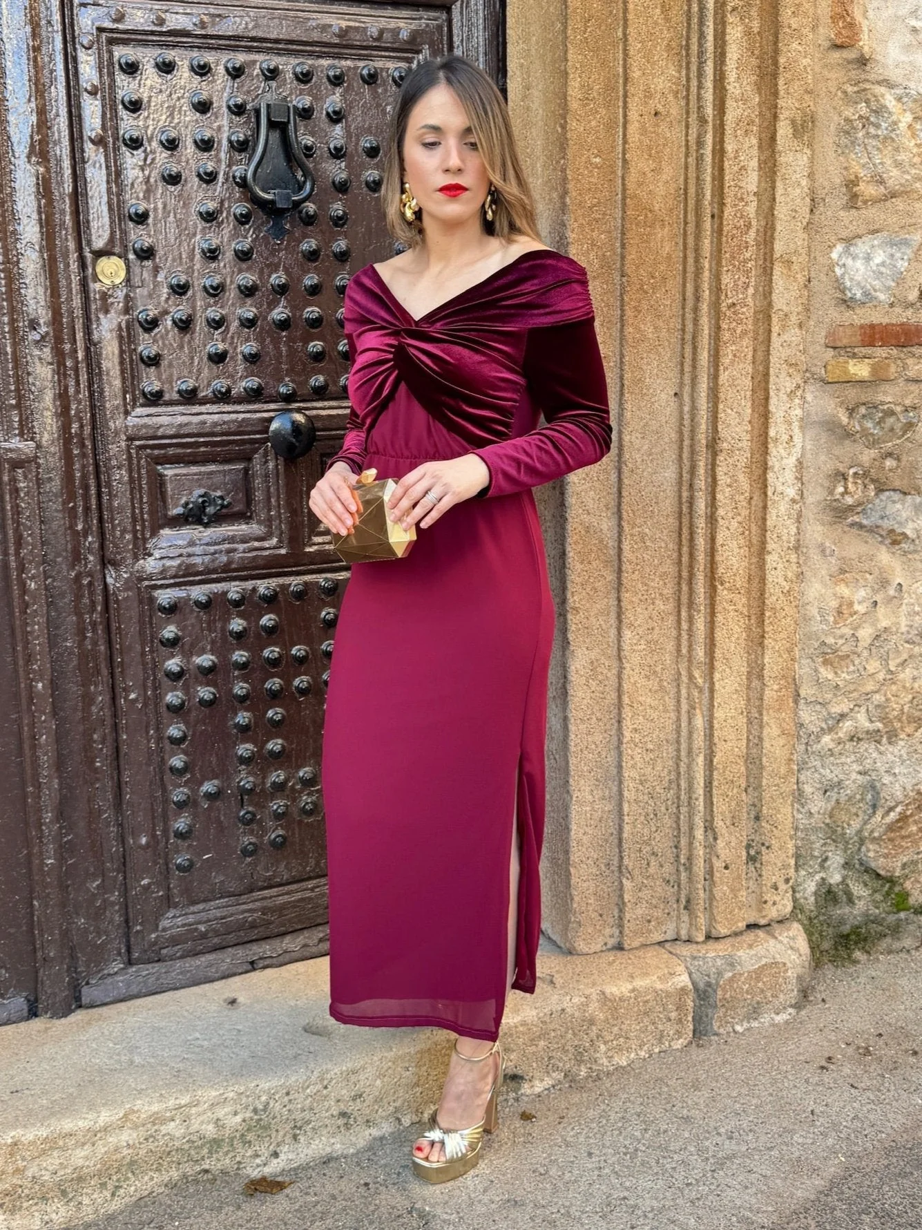 Vestido midi burdeos | Monnet - Image 3