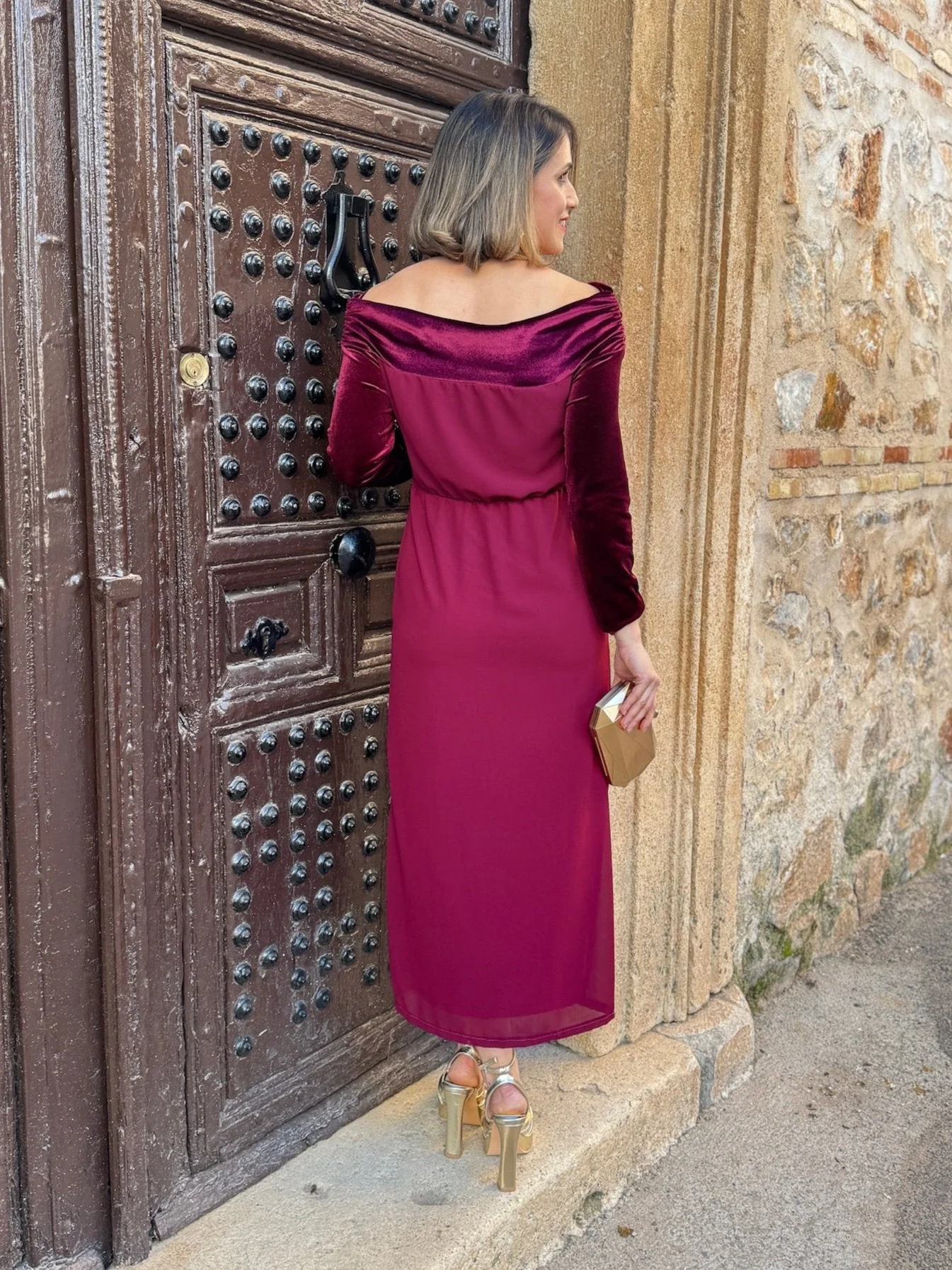 Vestido midi burdeos | Monnet - Image 7