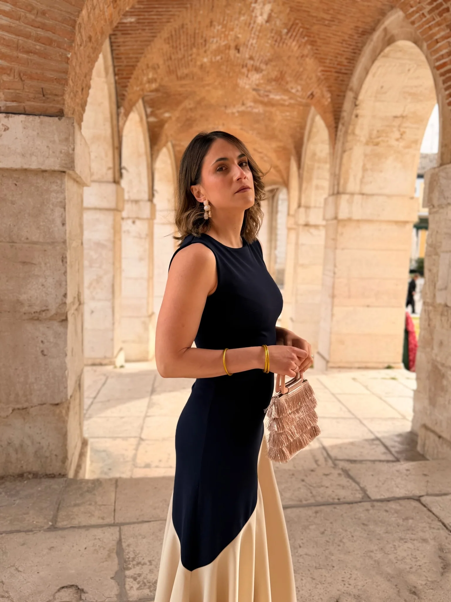 Vestido azul marino y beige| Aurelia - Image 12