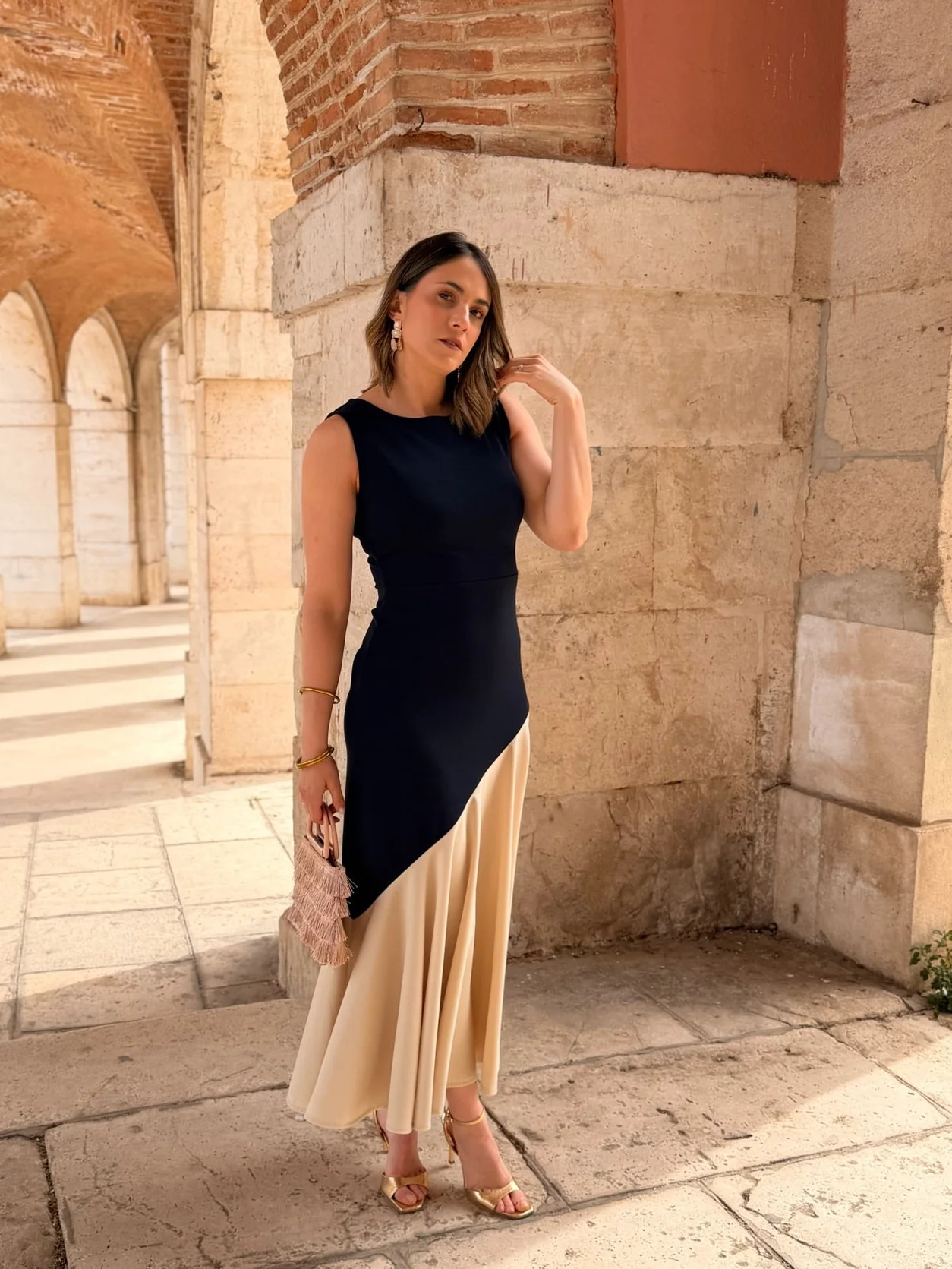 Vestido azul marino y beige| Aurelia - Image 3