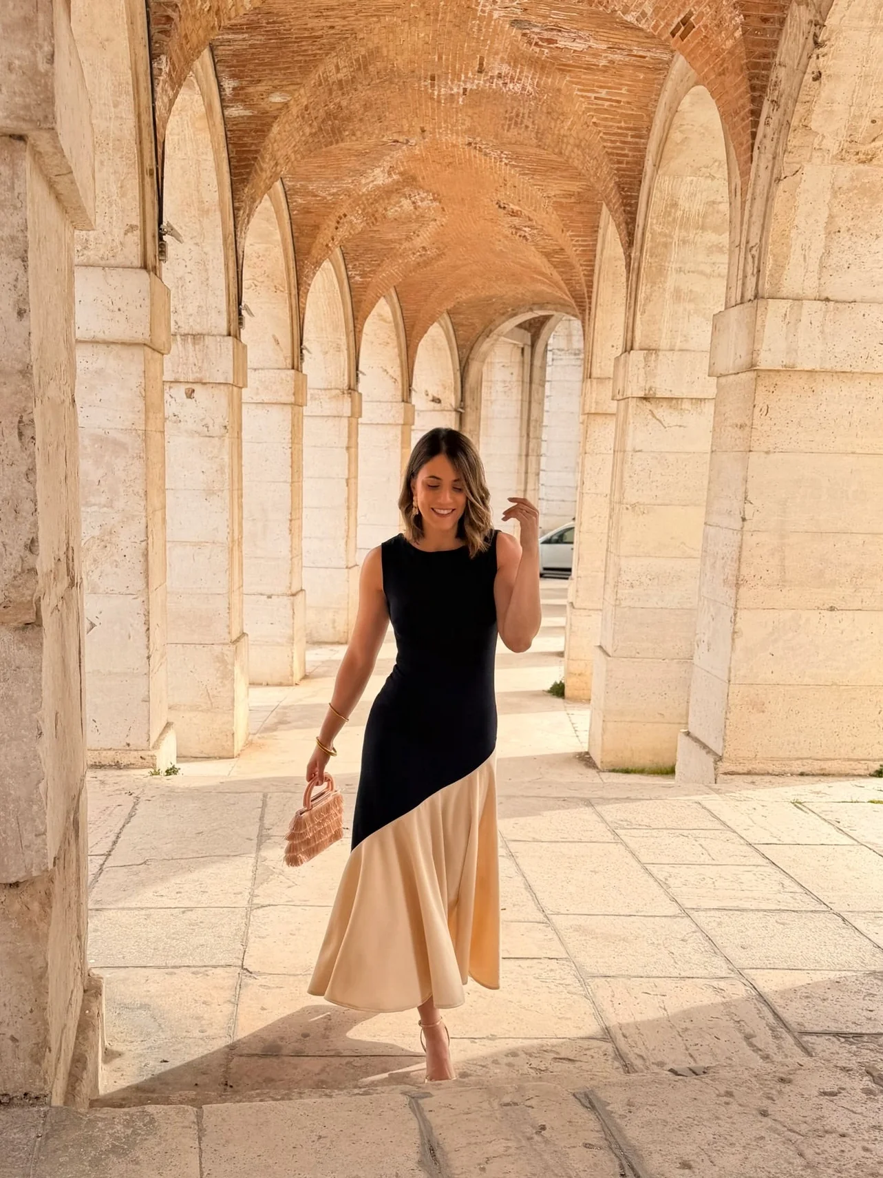 Vestido azul marino y beige| Aurelia - Image 9